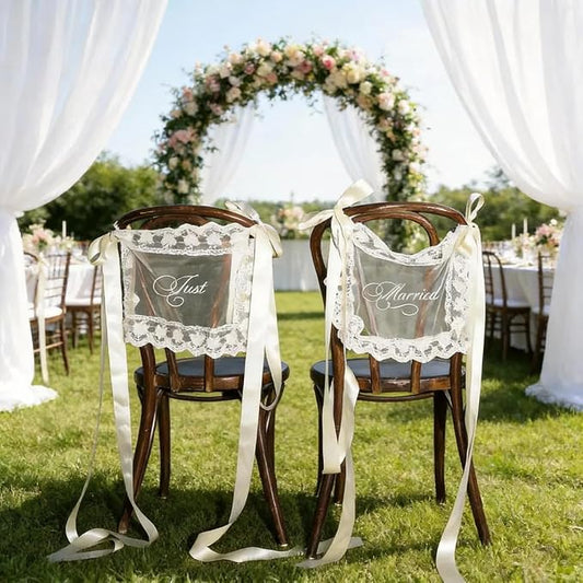 Personalized Lace Sheer Wedding Chair Signs Set of 2, Custom Name or Just by Raipile