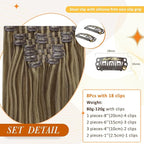 Full Shine Seamless Clip in Hair Extensions 12 Inch Dark Brown with Honey Blonde Highlights Real Human Hair Extensions for Short Hair 8PCS 95G