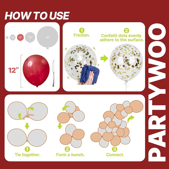 PartyWoo Red and Gold Balloons 66pcs Matte Red Metallic Gold Balloons | - Image 5