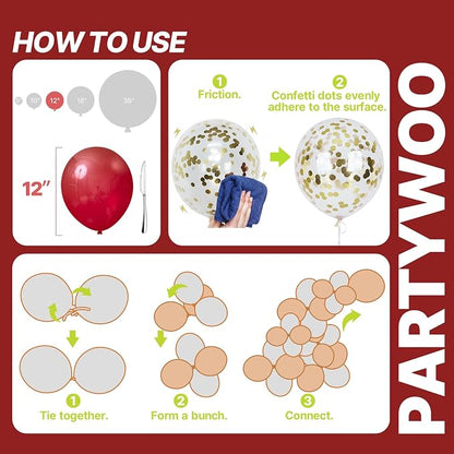 PartyWoo Red and Gold Balloons 66pcs Matte Red Metallic Gold Balloons | - Image 5