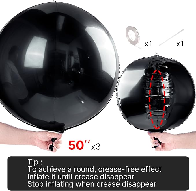 PartyWoo Black Large Round Giant 4D Jumbo Foil Balloons 3pcs 50 Inch | 50 Inch - Image 4