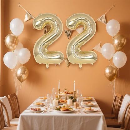 Champagne Gold Large Number 22 Balloon, 40 Inch Light Gold Foil Helium Number - Image 3