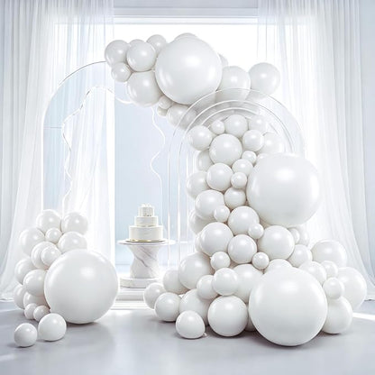 RUBFAC White Balloons 129pcs Different Sizes 18 12 10 5 Inch by RUBFAC