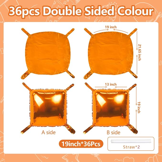 NISOCY 36PCS Metallic Orange Square Foil Balloons Wall Backdrop | Double Sided - Image 2