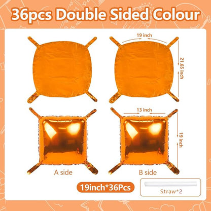 NISOCY 36PCS Metallic Orange Square Foil Balloons Wall Backdrop | Double Sided - Image 2