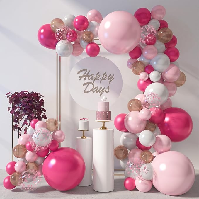 LOVESTOWN 150PCS Pink Rose Gold White Balloons Size of 18 12 10 5Inch | Pink by Lovestown