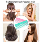 Wide and Large Detangling Comb for Long, Curly, Wet Hair - No Handle Styling and Shampoo Comb (2 Pieces - Pink, Cyan)