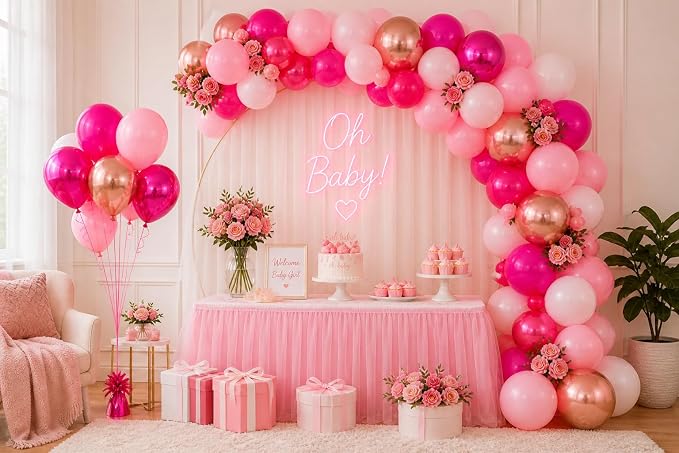 Hot Pink Balloons 60 Pack – Pink Chrome Balloons, Rose Gold & White 12 Inch - Image 9