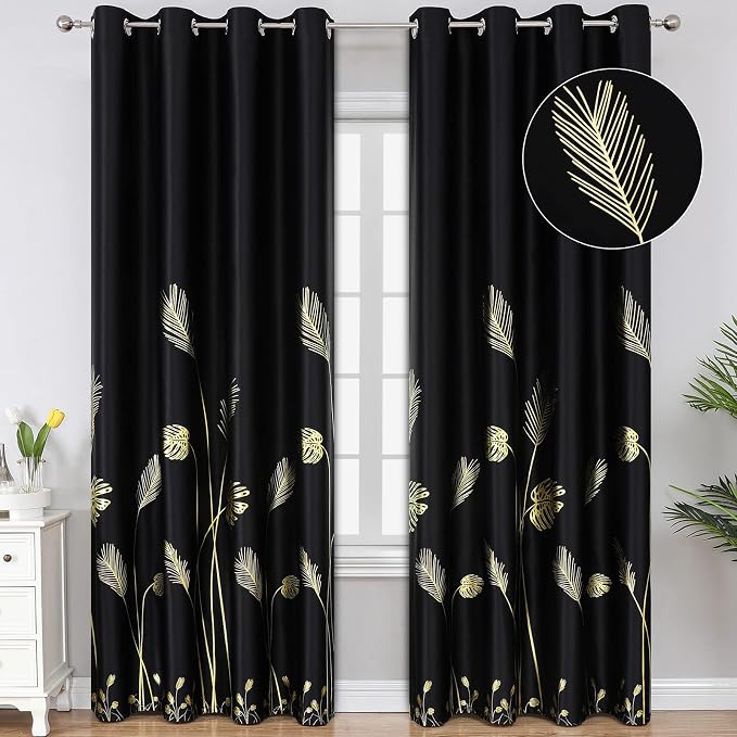 Black Blackout Curtains for Bedroom 90 Inches Long, Room Darkening Grommet by ESTELARTEXTILER