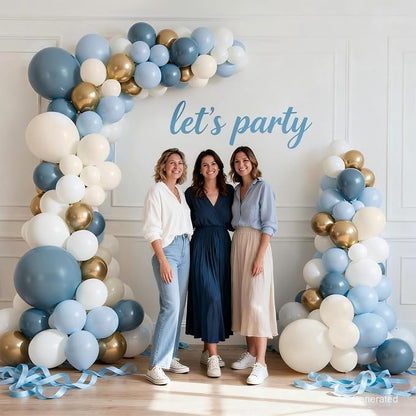 Dusty Blue White Gold Balloon Arch Kit, Light Baby Blue Sand White, Party | - Image 6