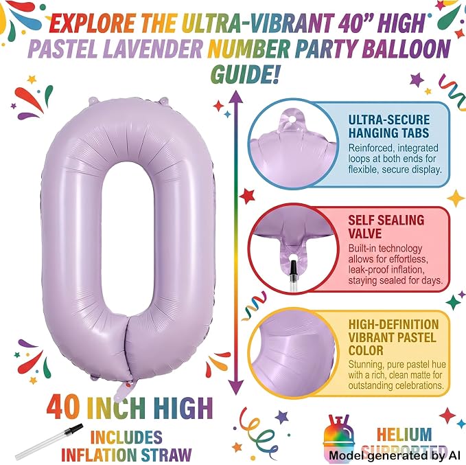 40 Inch Lavender Foil Number 20 Balloon - Image 2
