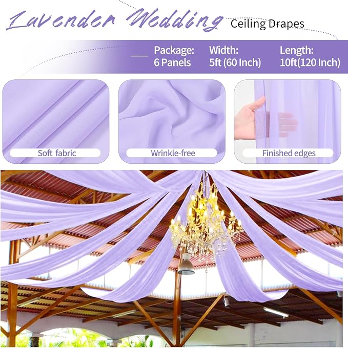 Purple Ceiling Drapes for Wedding 5ftx10ft Arch Draping Fabric Sheer Curtains - Image 4