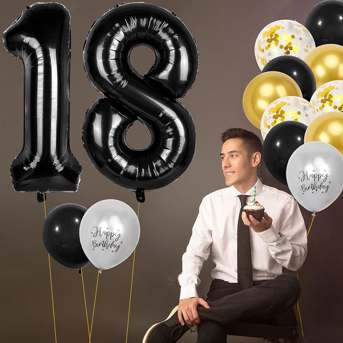 18th Birthday Decorations for Boys, 40 inch 18 Balloon Numbers - Image 6