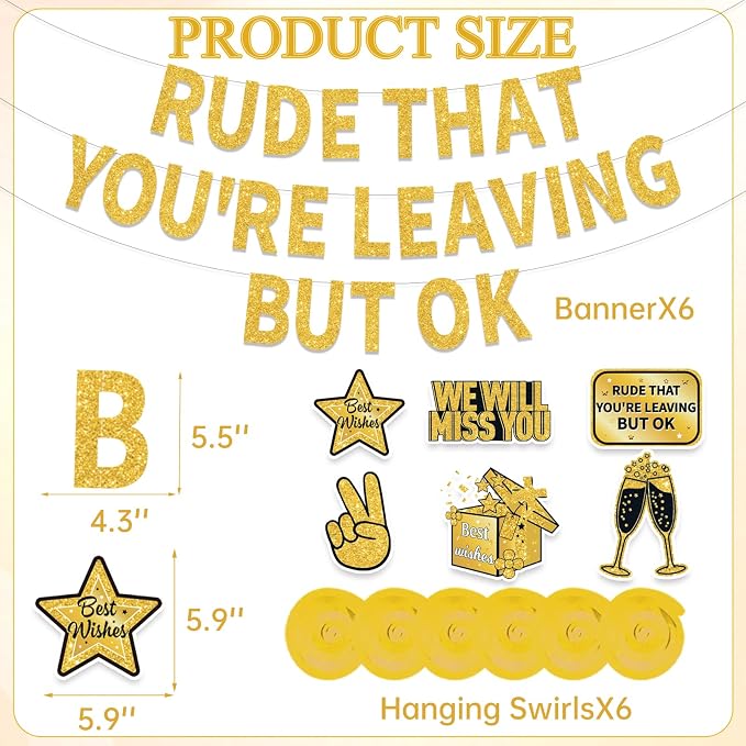 Gold Black Rude that You're Leaving But Ok Banner, Going Away Party Decorations - Image 2