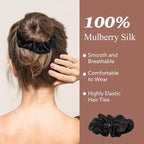 4 Pack 100% Mulberry Silk Scrunchies, Soft Silk Hair Ties for Hair No Damage Scrunchies for Women Girls
