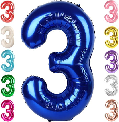 3 Balloon Numbers Birthday Decorations, 40In Navy Blue Balloons by Mluchee