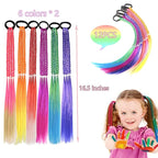 Colored Braids Hair Extensions with Rubber Bands Rainbow Braided Synthetic Hairpieces Ponytail Hair Accessories for Women Kids Girls Party Highlights Cosplay Dress Up (12PCS A Style)