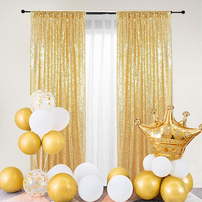 PartyDelight Gold Sequin Backdrop Curtains 2x8ft 2 Panels | Sparkly 3mm sequins - Image 5