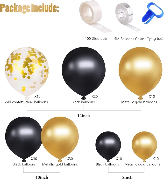 CANREVEL 120pcs Black and Gold Balloons Confetti Metallic Black Gold Latex - Image 2