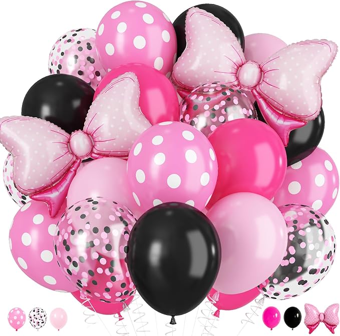 Pink and Black Balloons with 2Pcs Pink Bow Balloons by Froova
