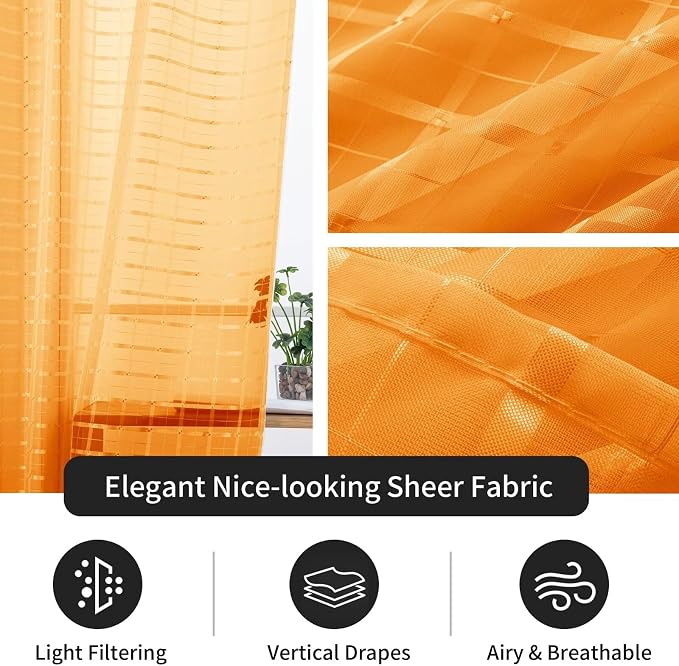 SpaceDresser Check Sheer Curtains 36 Inches Long - Image 5
