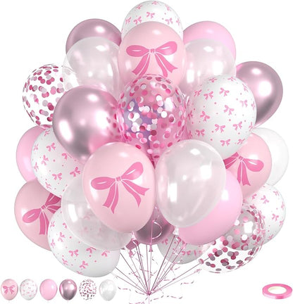 Pink Bow Balloons, Bow Printed Balloon Metallic Confetti Balloon by Saxuxu