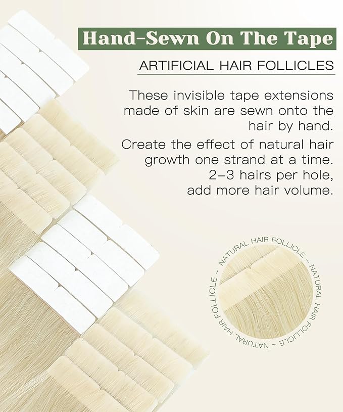 SURNEL Injected Tape in Hair Extensions Human Hair 22 Inch Platinum Blonde Upgraded Seamless Remy Invisible Tape in Extensions 20 Pcs 50g(#60,22)