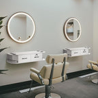 BarberPub Beauty Locking Wall Mount Styling Station, Barber Salon Station with Hair Dryer Holders, Spa Storage Floating Equipment with 2 Drawers 5012 (White)