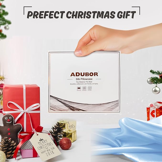 Adubor 100% Mulberry Silk Pillowcase for Hair and Skin with Hidden Zipper, Both Side 23 Momme Silk, 900 Thread Count (20x26inch, Standard Size, Sky Blue, 1pc)