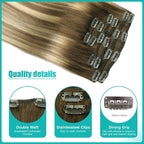 SURNEL Clip in Hair Extensions Human Hair Balayage Walnut Brown to Ash Brown and Golden Blonde Clip in Hair Extensions 14inch 6pcs 100g (#3/8/22,14'')