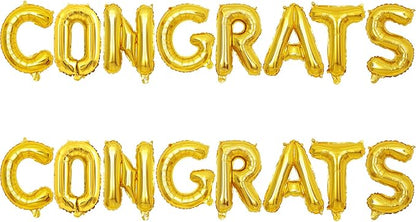 2 Set 16Pcs Gold Congrats Letter Balloons 16in Balloon Foil Letter Decorations by Fezava