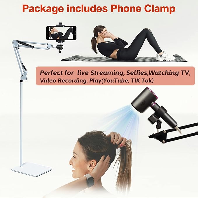 Hair Dryer Stand Holder 360 Rotate Hair Dryer Holder Stand Floor，Adjustable Hands Free Blow Dryer Floor Stand , Blow Dryer Stand Hands Free Clip Suitable for 99% Hair (Black)