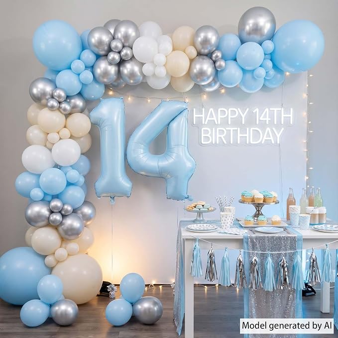 Baby Blue Number 14 Balloon 40 Inch, Sky Pastel Foil Digits Party Supplies | - Image 3