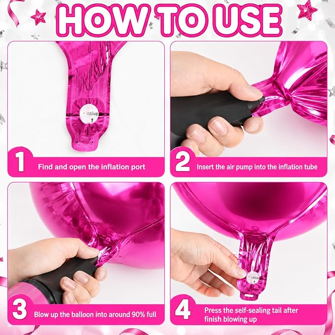 Hot Pink Round Foil Balloons, Metallic Hot Pink Brown Foil Baloon - Image 5