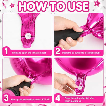 Hot Pink Round Foil Balloons, Metallic Hot Pink Brown Foil Baloon - Image 5