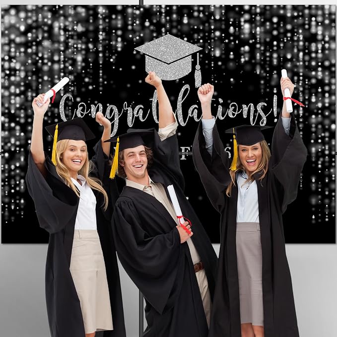 Mocsicka Class of 2026 Backdrop Black Silver Glitter Bokeh Graduation Party - Image 8