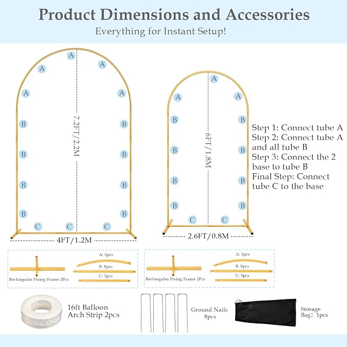 7.2FT 6FT Wedding Arch Backdrop Stand - Image 4