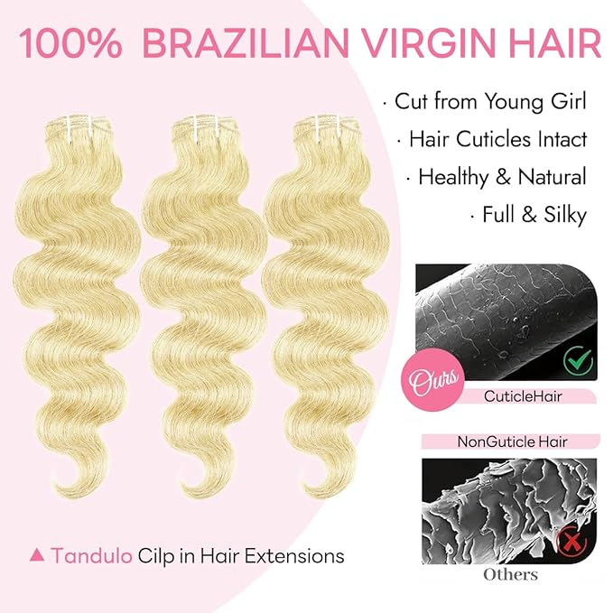 Clip in Hair Extensions Real Human Hair Body Wave 613 Bleach Blonde Clip in 100% Brazilian Remy Human Hair Extensions 8pcs Per Set with 18 Clips Double Weft 20 Inch 105g/3.6oz