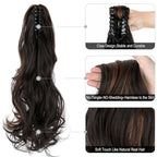 Claw Clip Ponytail Extension 18" Clip in Wavy Ponytail Hair extensions Long Pony Tails for Women Extensions Dark Brown Mix Light Auburn Wave Hairpiece