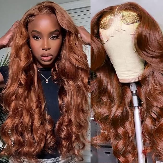 AMIRTY 250 density Dark Ginger Wig Human Hair Pre Plucked 13x4 Auburn Colored Lace Front Wigs Body Wave Glueless Wigs Human Hair HD Lace Frontal Reddish Brown Human Hair Wig 24 Inch