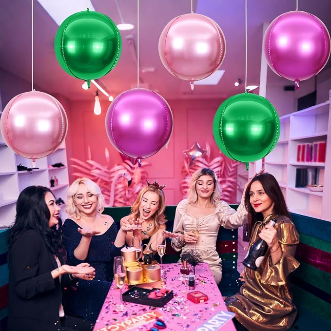 6Pcs Green Pink Round Foil Balloons, Giant 4D Round Ball Balloon, 22 Inch - Image 4
