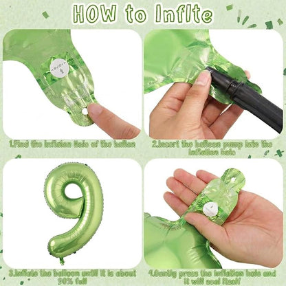Light Green Number 9 Balloon 40 Inch, Glossy Metallic Digit Party Supplies | - Image 5