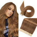 Tape in Hair Extensions Human Hair Tawny Brown Hair Extensions 18 Inch 20pcs Remy Straight Human Hair Tape in Extensions Skin Weft Tape Extensions Human Hair