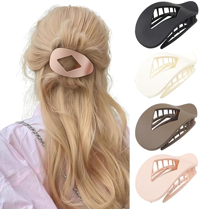 Ergonomic Flat Hair Claw for Women - Duckbill Hair Clips for Thick Hair,Non Slip Grip Hair Claw Clips for Girls Pack of 4