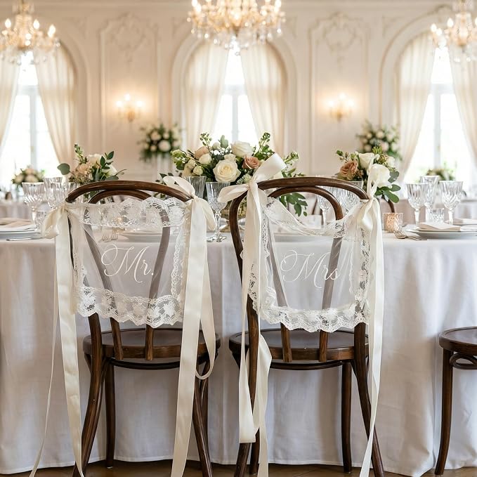 Sheer Lace Mr & Mrs Wedding Signs - Image 9