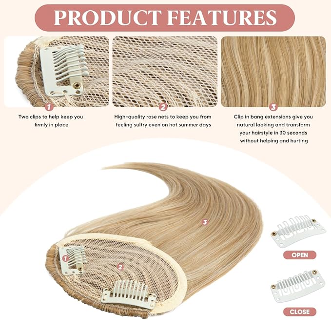 SARLA Clip in Side Bangs Extension Straight Synthetic Fake Bangs One Piece for Women Chestnut