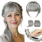 SARLA Braided Headband with 3 Detachable Clip in Bangs Fringe Hairpieces Fake Synthetic Hair Band Bangs for Women Grey Multi