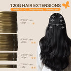 DOORES Human Hair Extensions Clip in Balayage Dark Brown Fading to Chestnut Brown and Dirty Blonde 18 Inch 7pcs 120g Clip in Hair Extensions Remy Natural Hair Extensions Thick