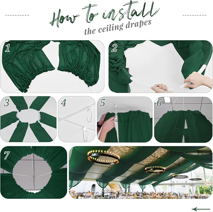 8 Panels Emerald Green Ceiling Drapes - Image 7