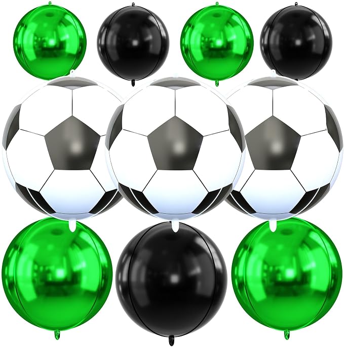 Soccer Round Foil Balloons, Metallic Green Black Soccer Foil Baloon by FunHot
